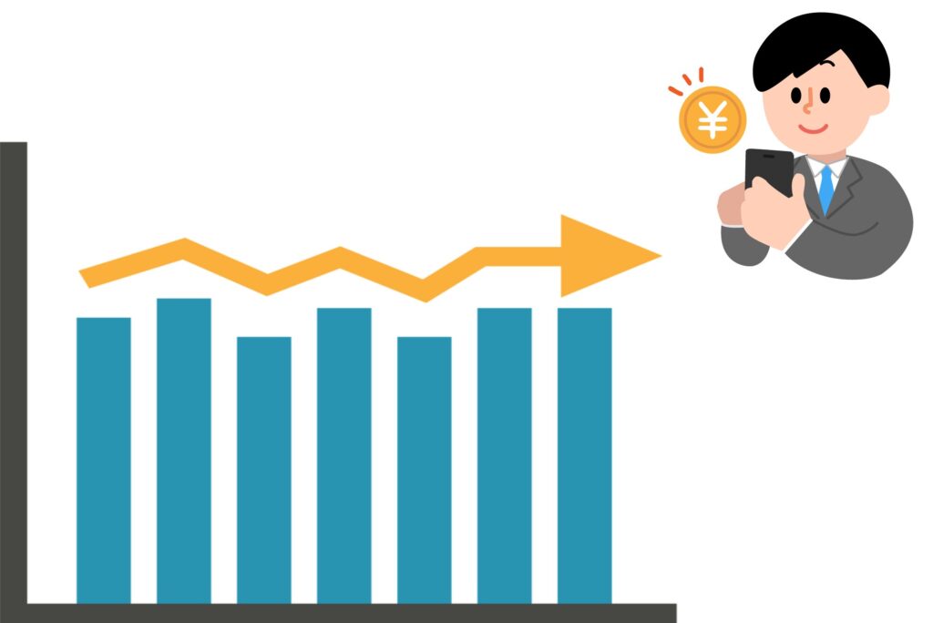 お金の収支を示すグラフとそれを管理する人のイラスト