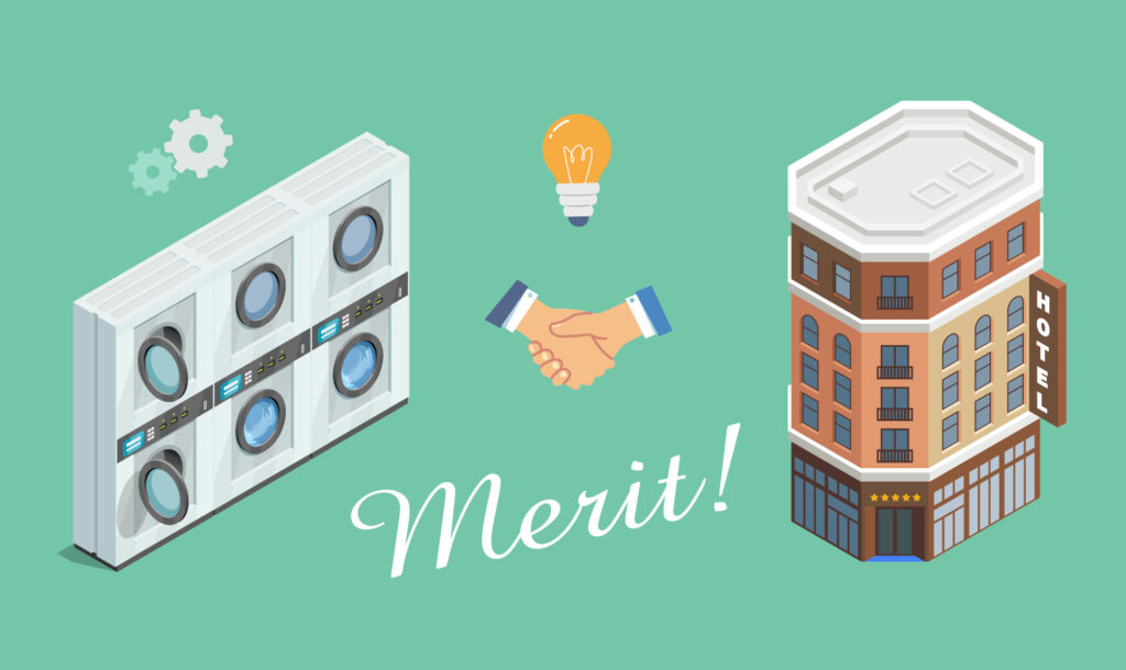 ホテルがコインランドリーのレンタルを導入するメリットを表現したイラスト